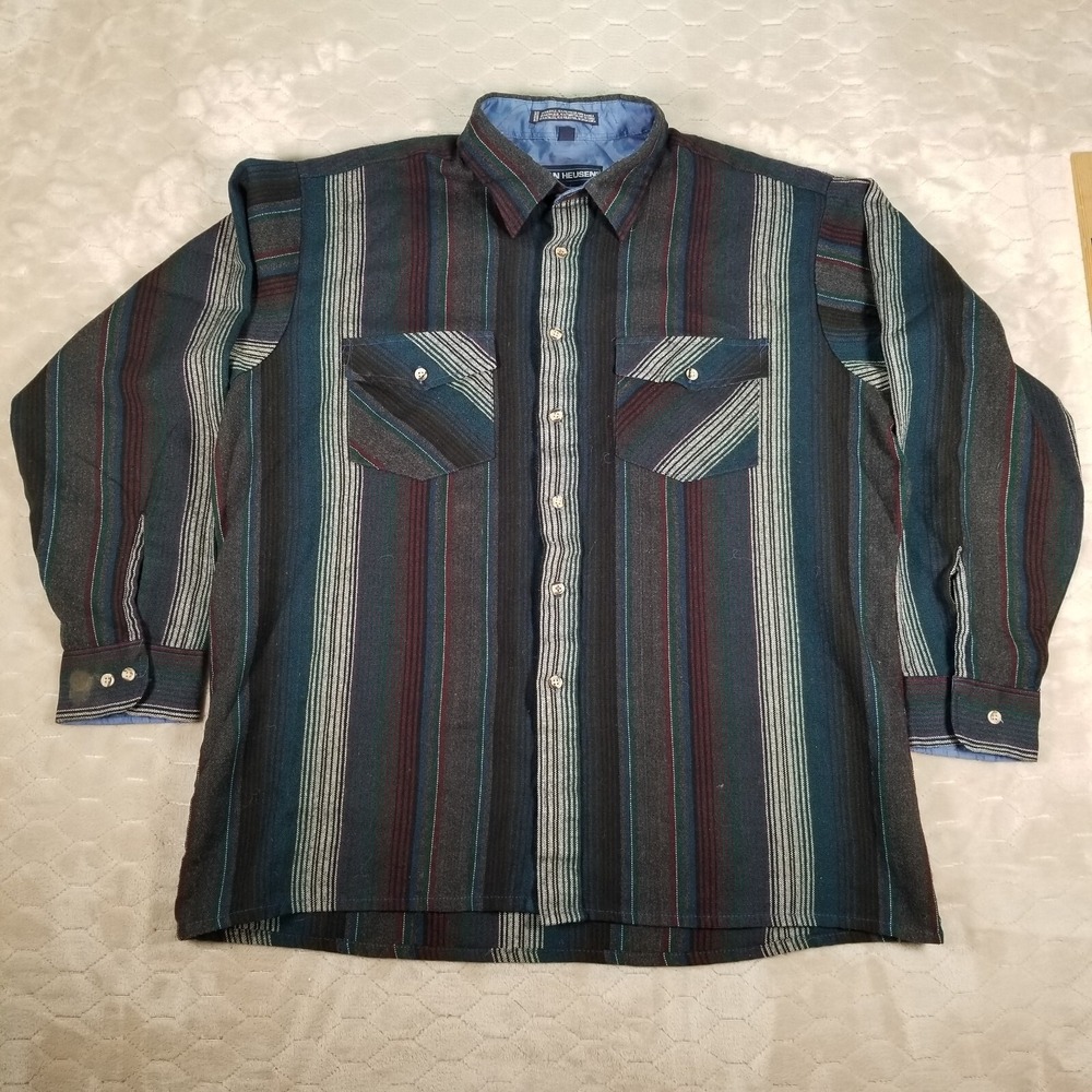VTG Van Heusen Acrylic Polyester‎ Striped Men's Button Down Shirt Sz XL